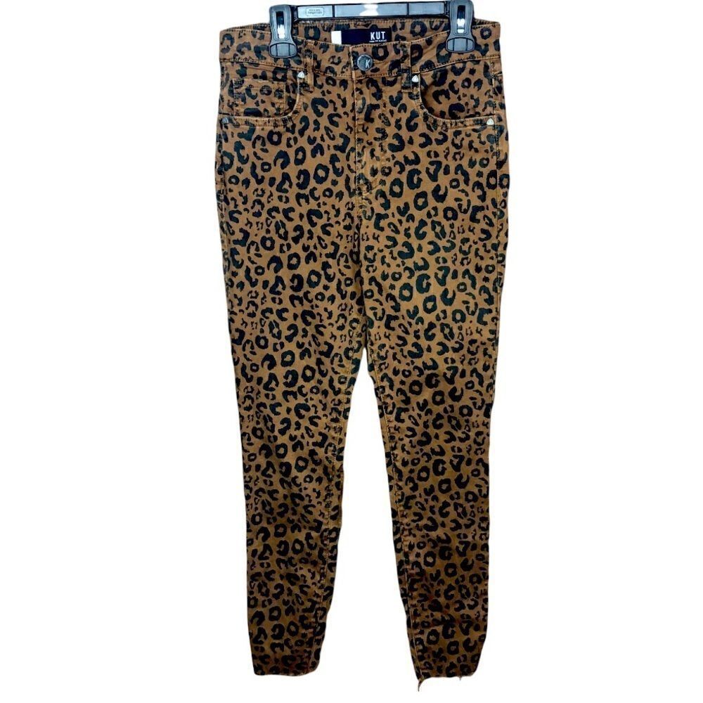 Kut From The Kloth Leopard Print Jeans Donna Ankle Skinny, Raw Hem Brown Black 0